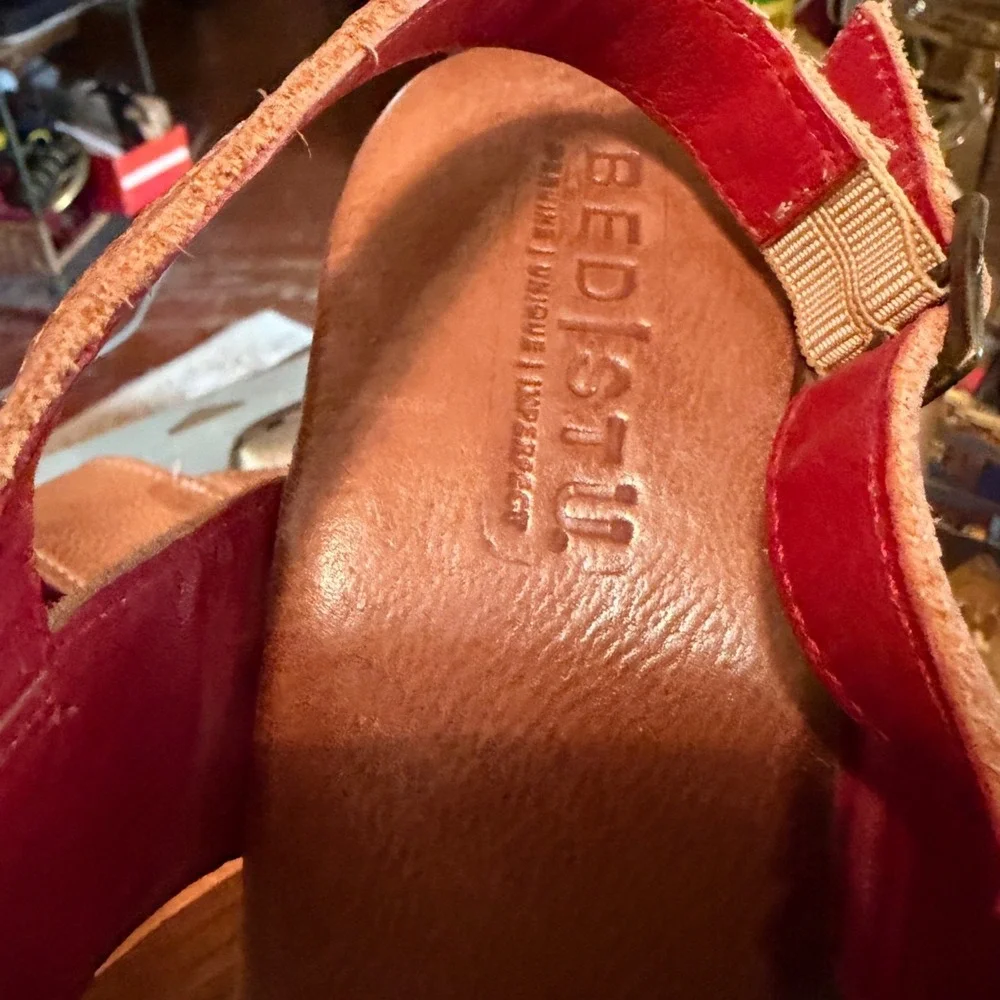 Bed Stu Fontella Platform Clogs Tan Rustic Leather Chunky Wood Heel Sz 11 Boho